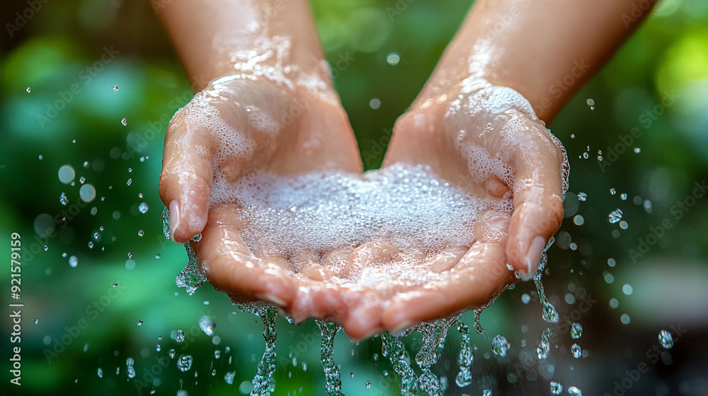 woman's hand washing with water, symbolizing cleanliness, hygiene, and purity. The water flows over her skin, representing health, refreshment, and the importance of self-care and personal well-being woman's hand washing with water, symbolizing cleanliness, hygiene, and purity. The water flows over her skin, representing health, refreshment, and the importance of self-care and personal well-being