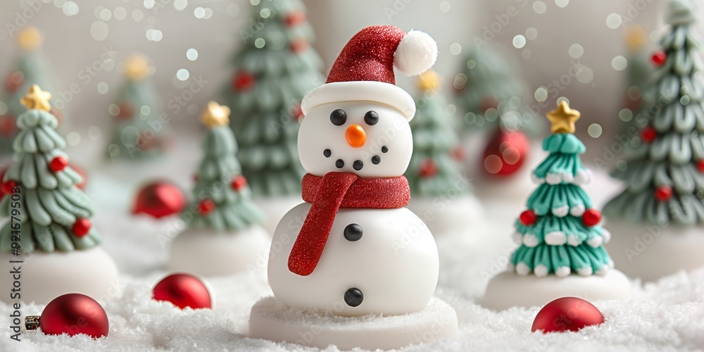 Snowman with mini Christmas trees shape polymer clay Snowman with mini Christmas trees shape polymer clay