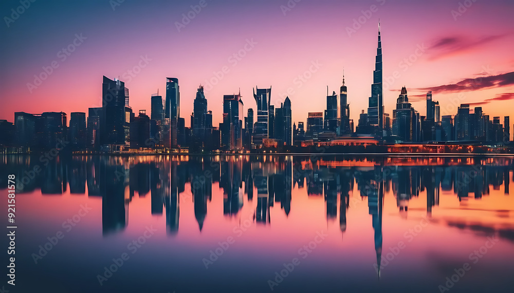 Fototapeta premium Sunset Over a City Skyline