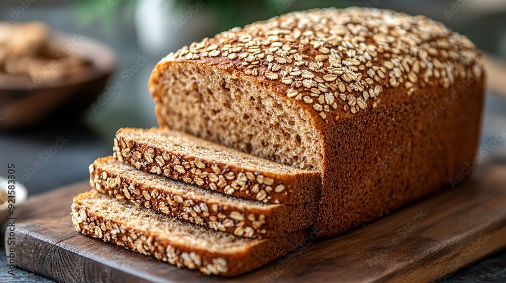 Wholesome Close-Up of a Sliced Oat-Topped Whole Wheat Bread Wholesome Close-Up of a Sliced Oat-Topped Whole Wheat Bread