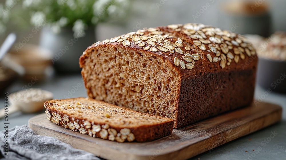 Wholesome Close-Up of a Sliced Oat-Topped Whole Wheat Bread