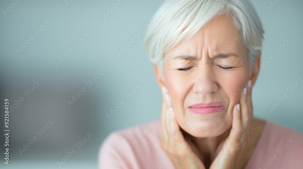 An older woman with short white hair grimacing in pain while clenching her jaw, expressing severe discomfort. An older woman with short white hair grimacing in pain while clenching her jaw, expressing severe discomfort.