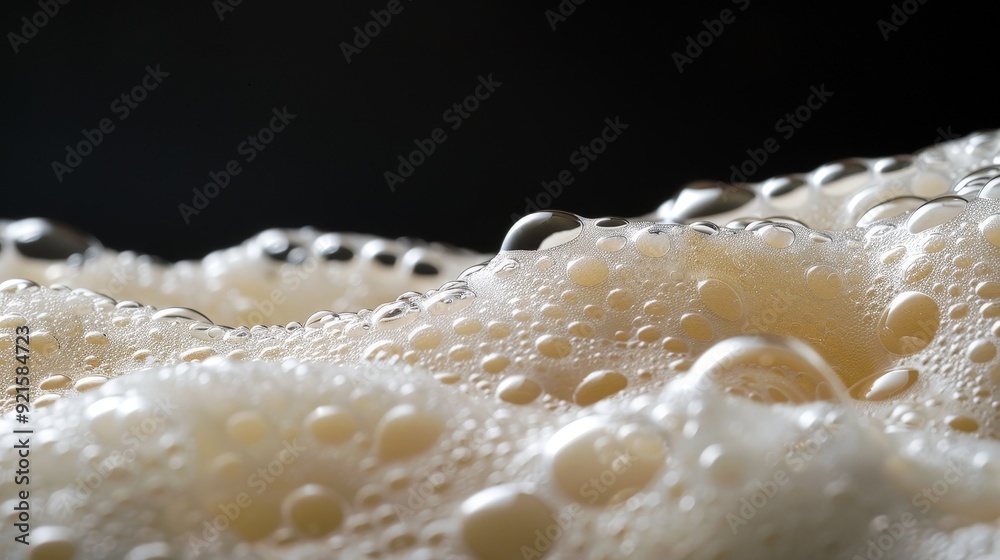 Capture the creamy texture of beer foam in a close-up shot, using a black background to highlight the delicate bubbles and froth. Capture the creamy texture of beer foam in a close-up shot, using a black background to highlight the delicate bubbles and froth.