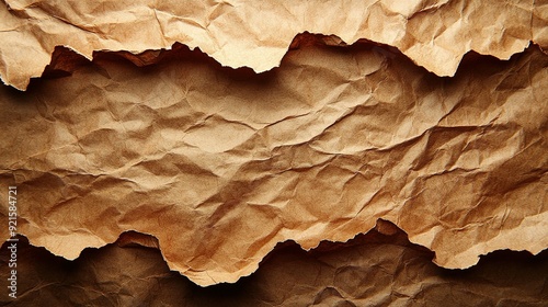 Close-up of a Brown, Wrinkled, and Torn Paper Surface