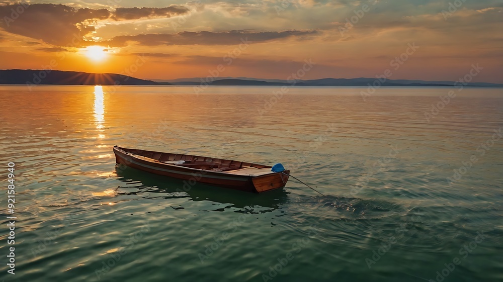 Naklejka premium sailboat is on a body of water with a sunset