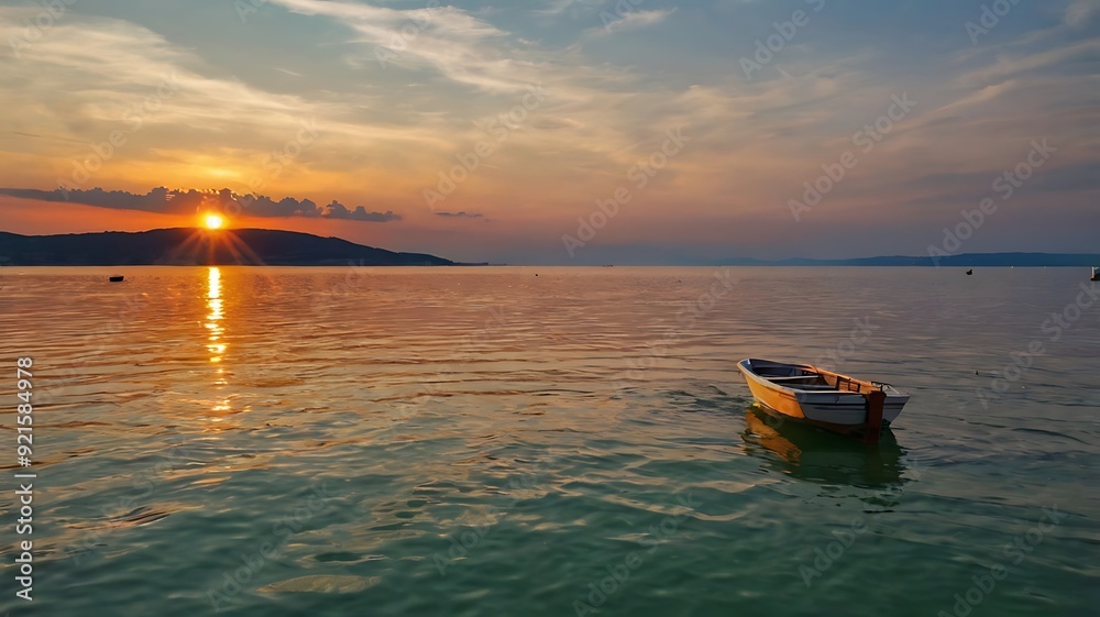 sailboat is on a body of water with a sunset sailboat is on a body of water with a sunset