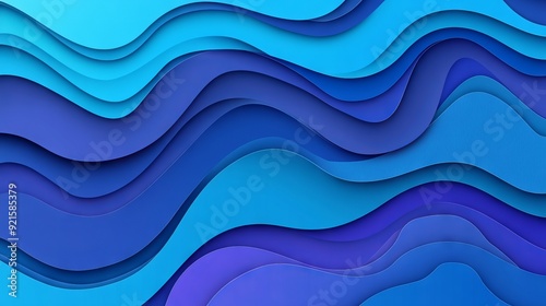 blue paper cut background. Abstract origami topography wave design