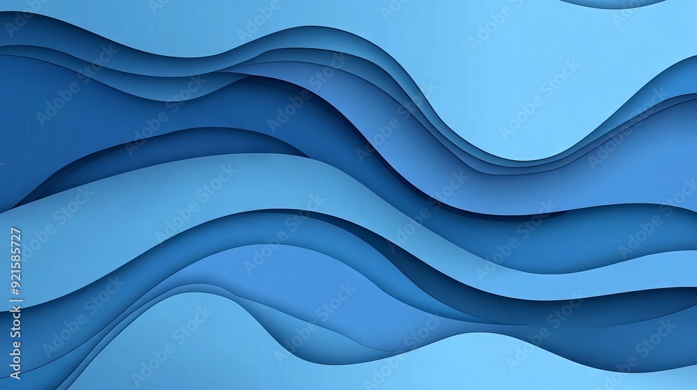 Fototapeta premium blue paper cut background. Abstract origami topography wave design