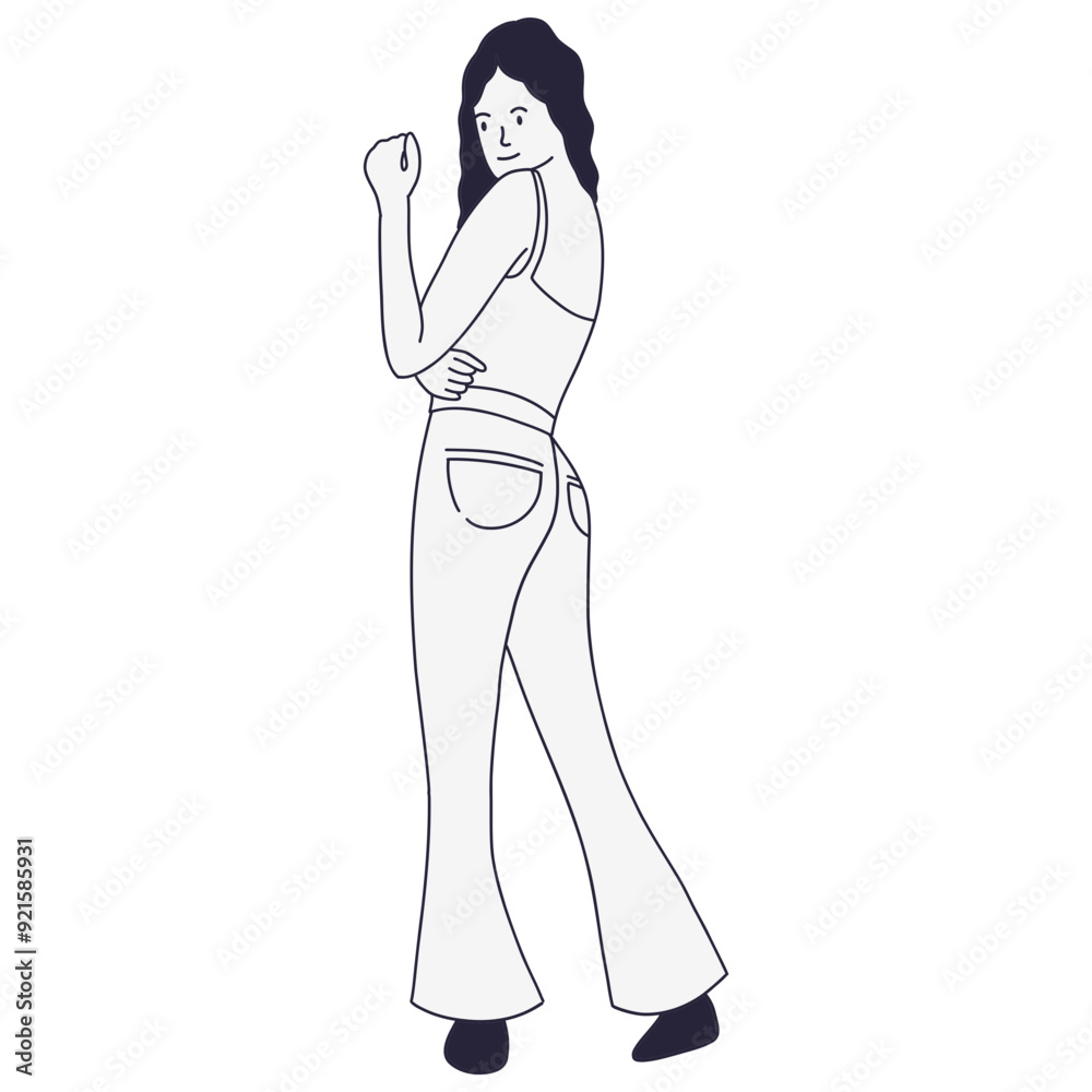 Girl Standing Pose Illustration on White Background. Flat Vector Character Sketch. Girl Standing Pose Illustration on White Background. Flat Vector Character Sketch.