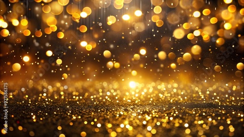 Golden bokeh, raining night, blurry lights, blurry background, gold confetti on a black background