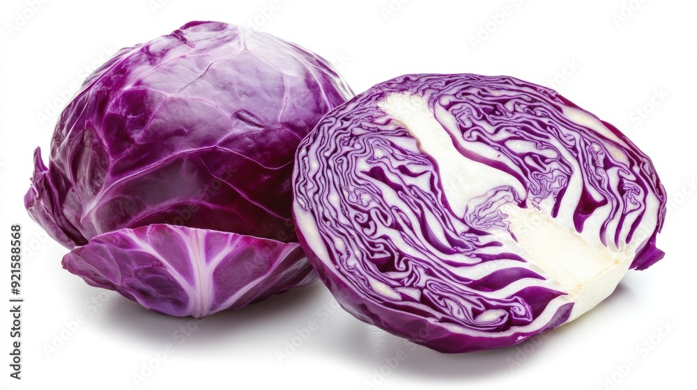 Red Cabbage Cut in Half on White Background Red Cabbage Cut in Half on White Background