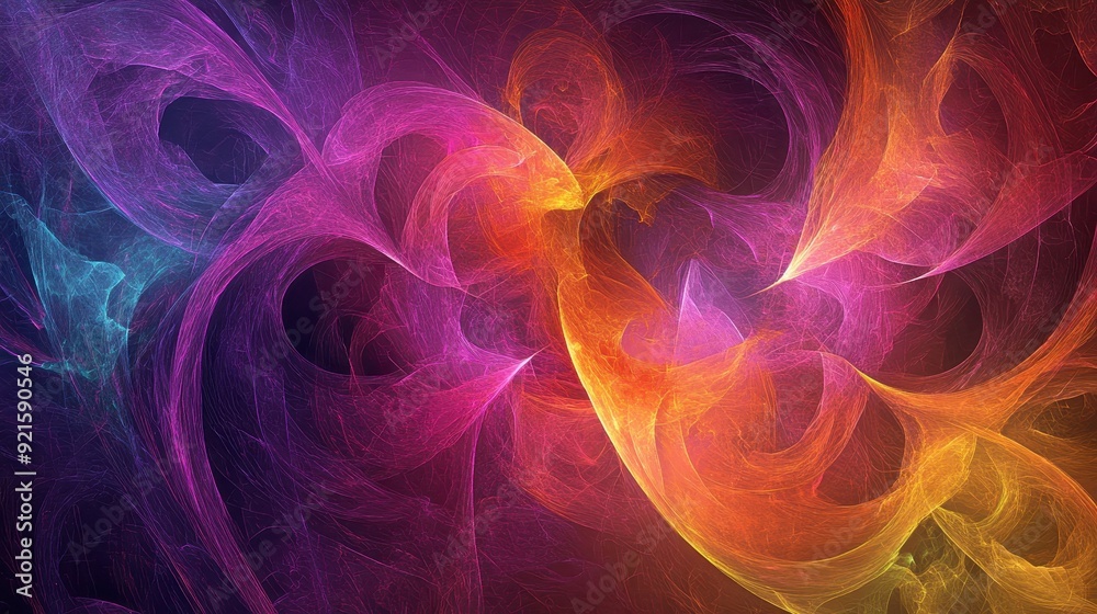 Abstract Background with Purple, Orange, and Yellow Swirls and Lines. Abstract Background with Purple, Orange, and Yellow Swirls and Lines.