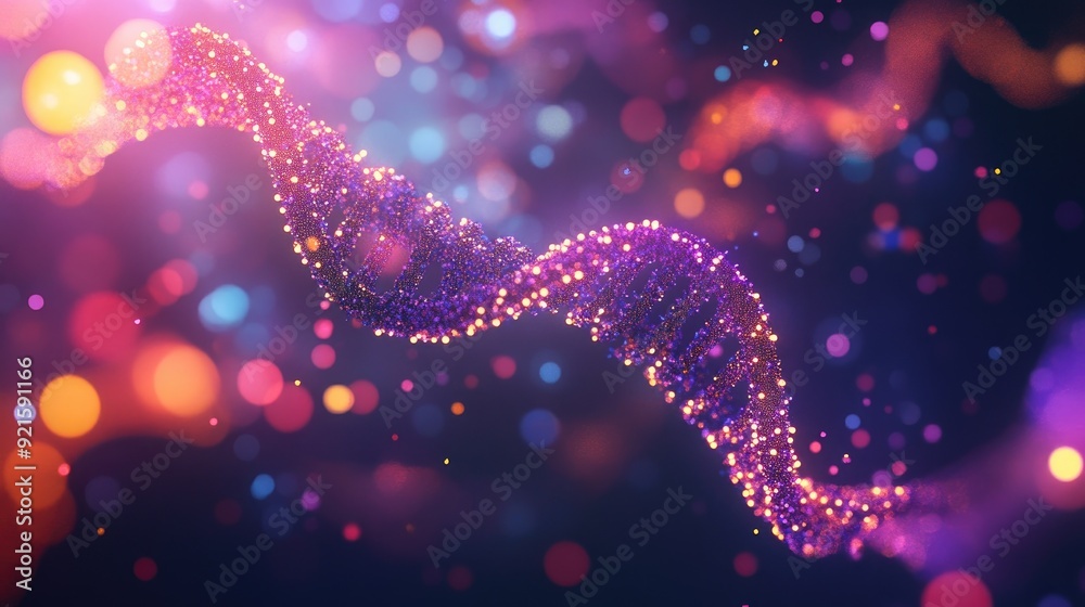 Colorful lights over an abstract representation of enzymes, with a section for text Colorful lights over an abstract representation of enzymes, with a section for text