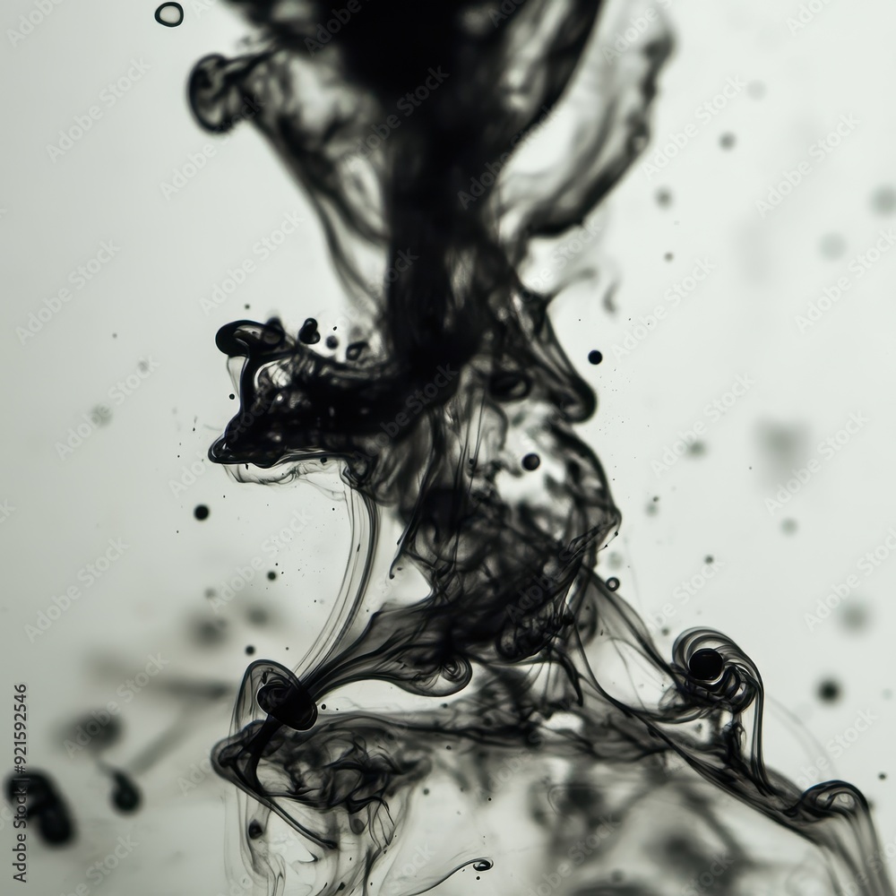 Fototapeta premium Abstract Black Ink Swirls in Water on White Background