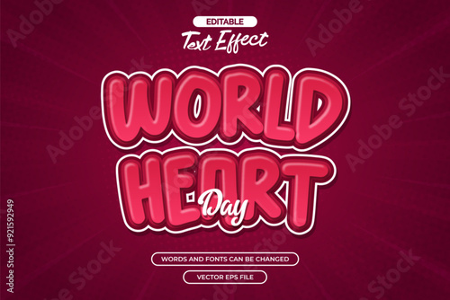 World heart day editable text effect vector