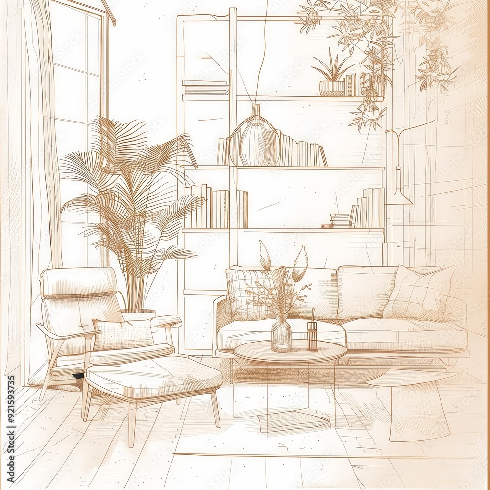 Interior designer line art 2 colors 198168 table, chair, interior, room ...