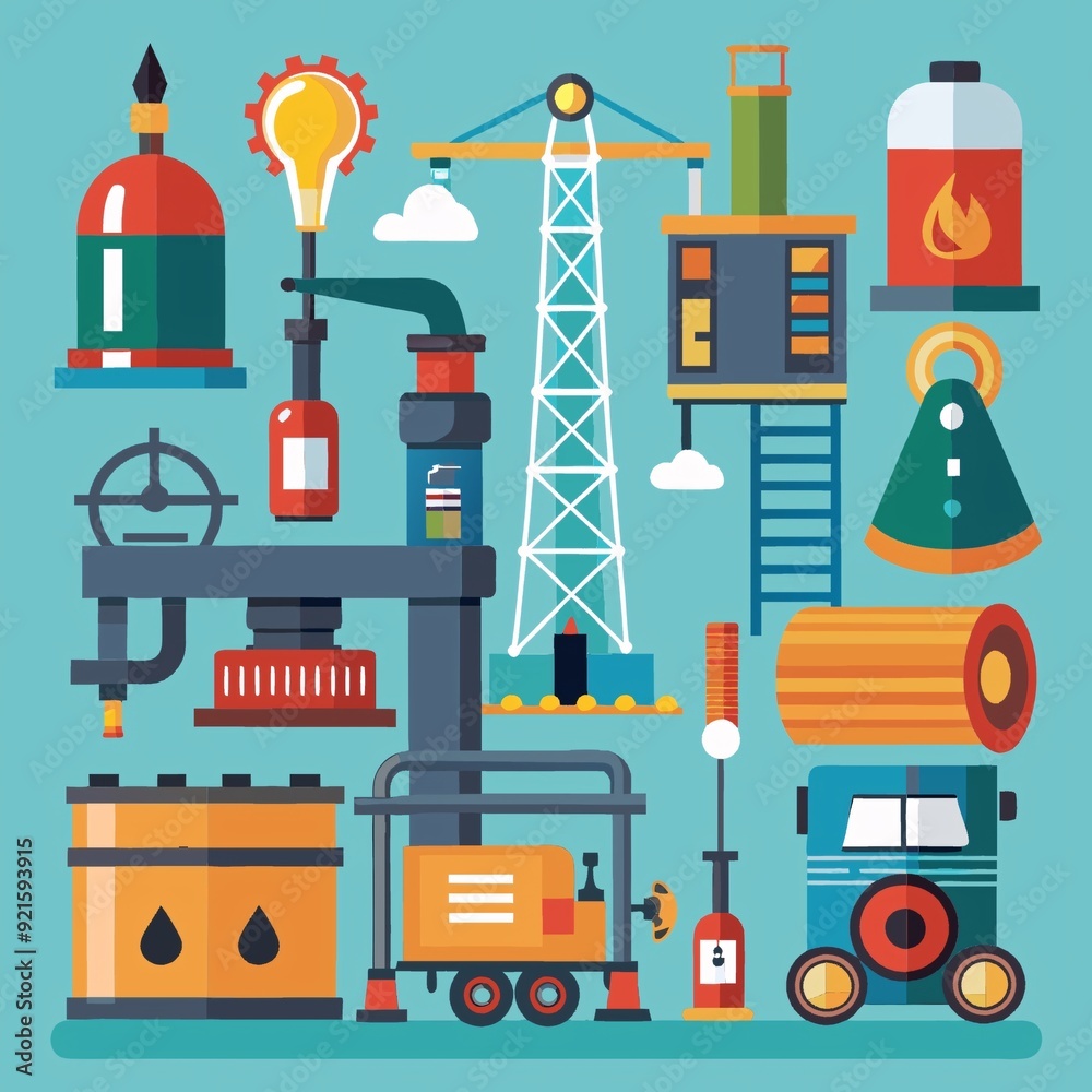 Collection of isolated elements of oil industry