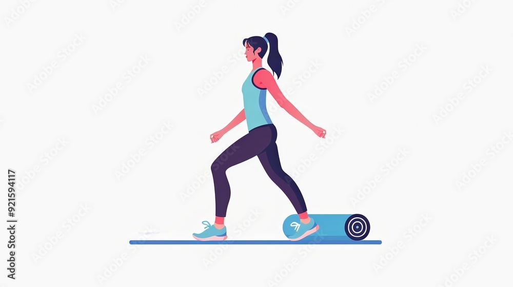 Fototapeta premium Korean woman with a yoga mat ready for exercise wh 84 2143 woman, people, illustration, business, vector, sport, silhouette, person, fitness, cartoon, success, dance, jumping, concept, child, action, 