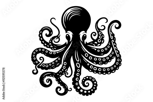 Octopus silhouette vector illustration isolated on transparent background- Generative AI photo