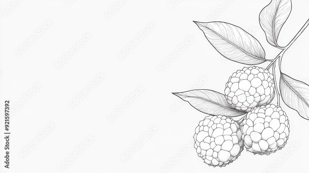 Delicate line art of lychee on a white background, minimalist and hand-drawn, focusing on intricate detailing Delicate line art of lychee on a white background, minimalist and hand-drawn, focusing on intricate detailing