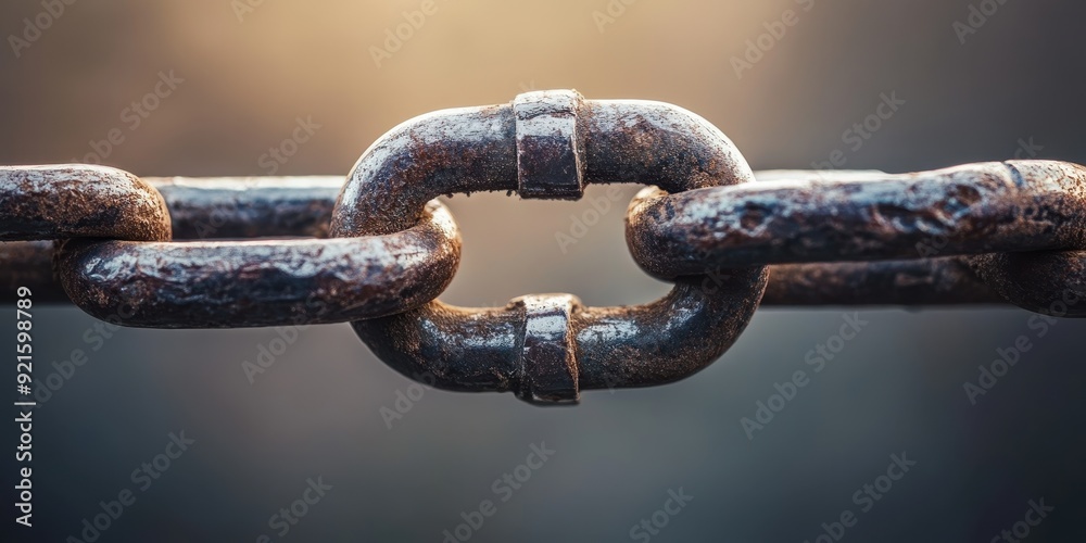 Close-up of a Rusty Chain Link, Connected, Interlocking, Strength, Unity, Teamwork Concept. Close-up of a Rusty Chain Link, Connected, Interlocking, Strength, Unity, Teamwork Concept.