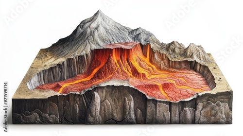 Cross Section of a Volcano with Erupting Lava Flow photo