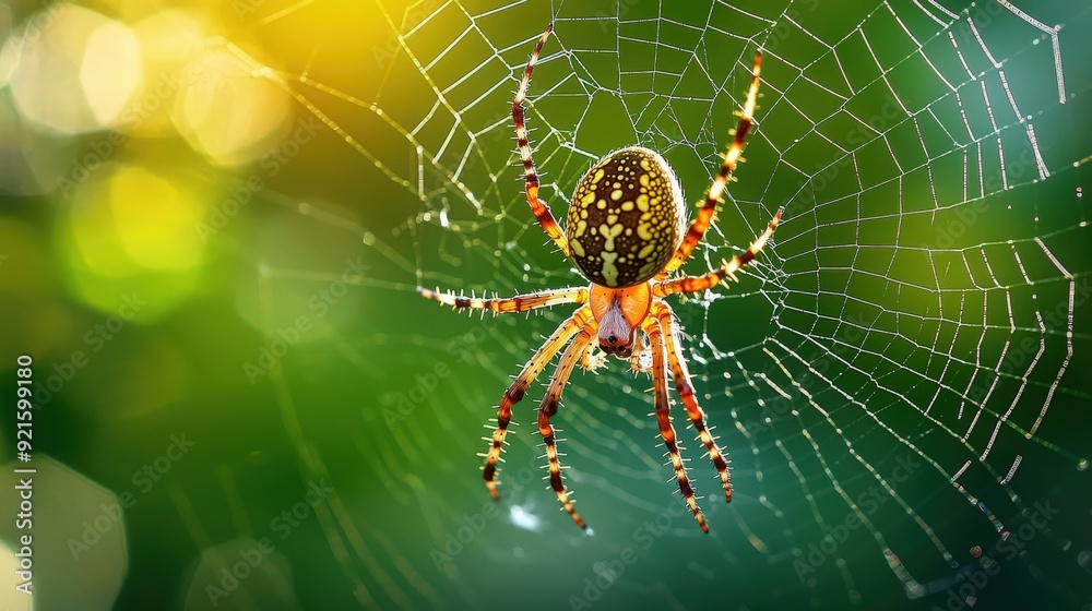 A close-up of a vibrant spider resting on its intricate web, capturing the beauty of nature and wildlife in a serene environment. A close-up of a vibrant spider resting on its intricate web, capturing the beauty of nature and wildlife in a serene environment.