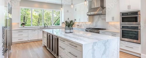 Gourmet kitchen with marble countertops and state-of-the-art appliances, spacious luxury kitchen with island, culinary dream