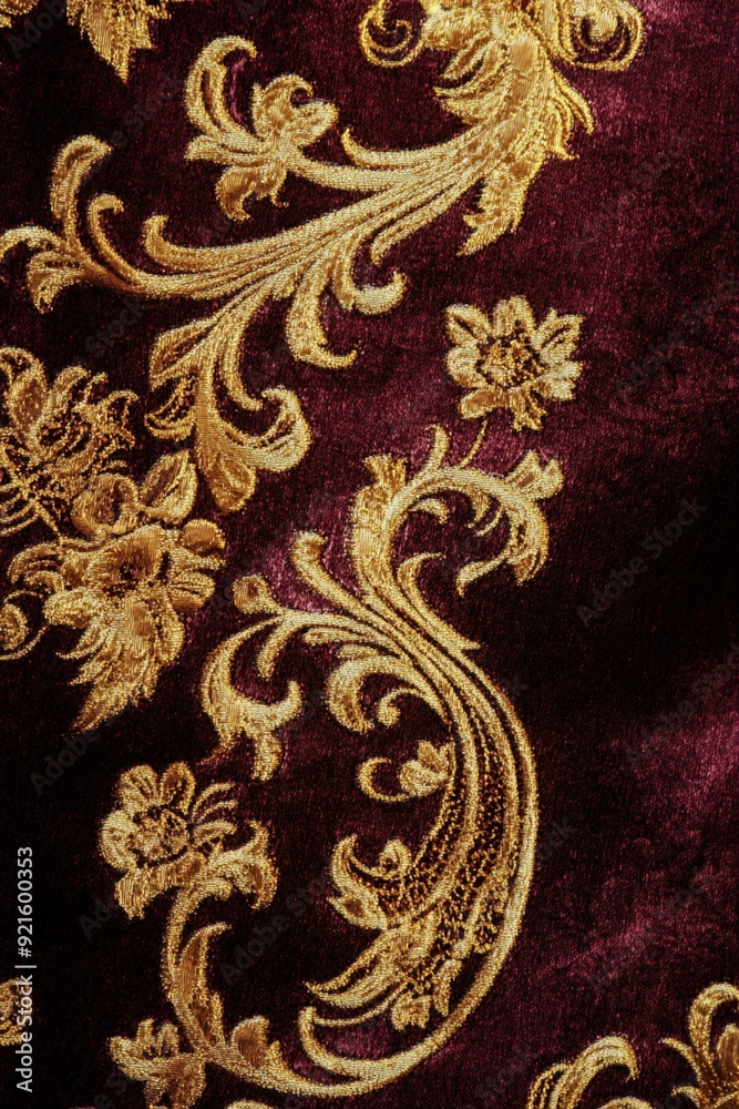custom made wallpaper toronto digital赤いベルベットの背景に金色のダマスク模様の縦画像