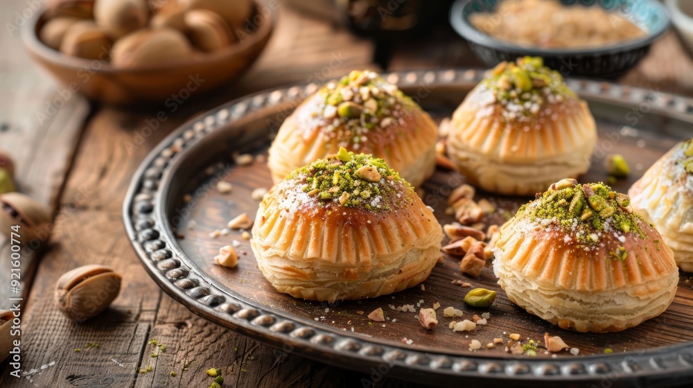 Arabic cuisine. Maamoul with dates, pistachio or walnuts . Traditional middle eastern sweets for celebration Eid Al- Fitr after Ramadan Arabic cuisine. Maamoul with dates, pistachio or walnuts . Traditional middle eastern sweets for celebration Eid Al- Fitr after Ramadan