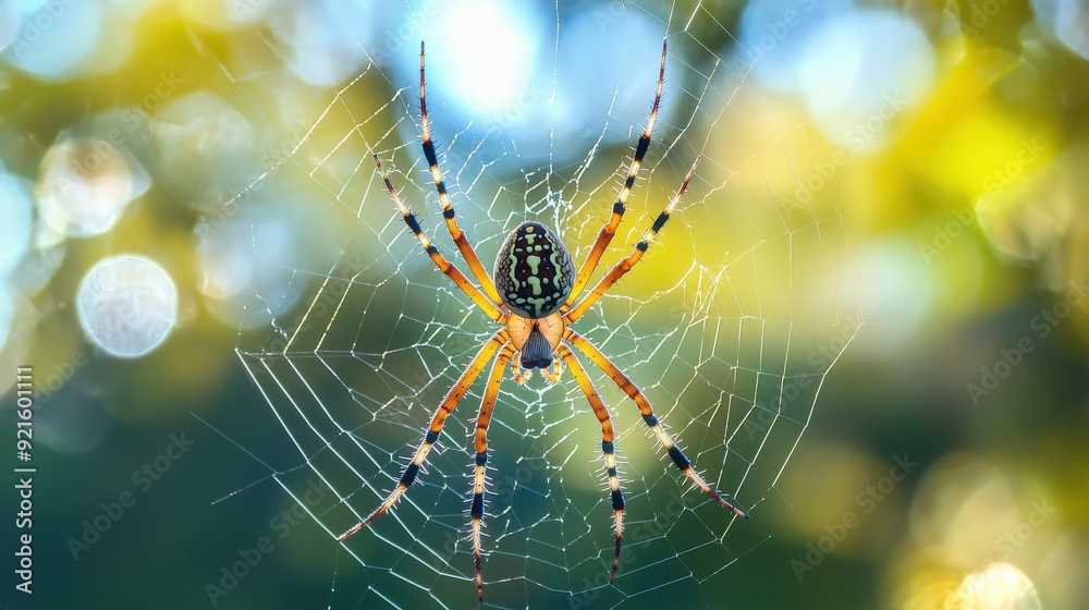 Stunning close-up of a colorful spider sitting elegantly in its intricate web, capturing nature's delicate beauty. Stunning close-up of a colorful spider sitting elegantly in its intricate web, capturing nature's delicate beauty.