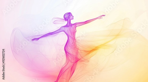 Elegant abstract line drawing of a dancing figure, with a light pastel background for adding text