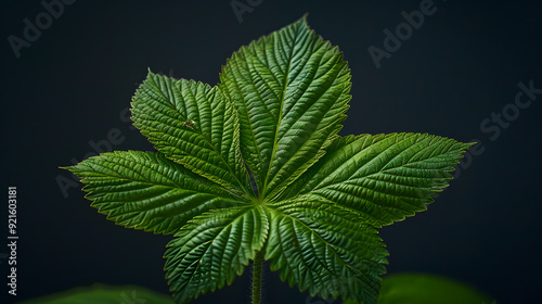 Horse chestnut leaf with large, palmate structure photo