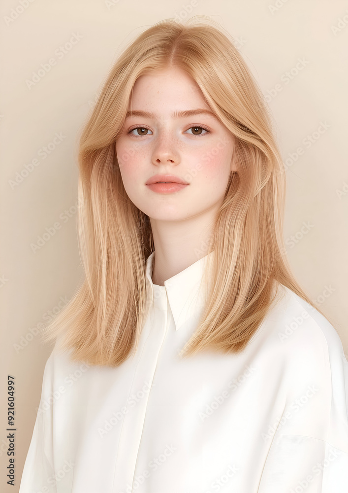 Fototapeta premium Close-up of a woman with flawless glowing skin and subtle natural makeup