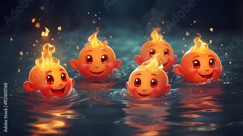 the beautiful fire emogies in water photo