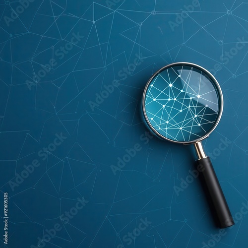 A 3D magnifying glass revealing hidden digital nodes in a network, symbolizing the search engines capability to uncover obscure data