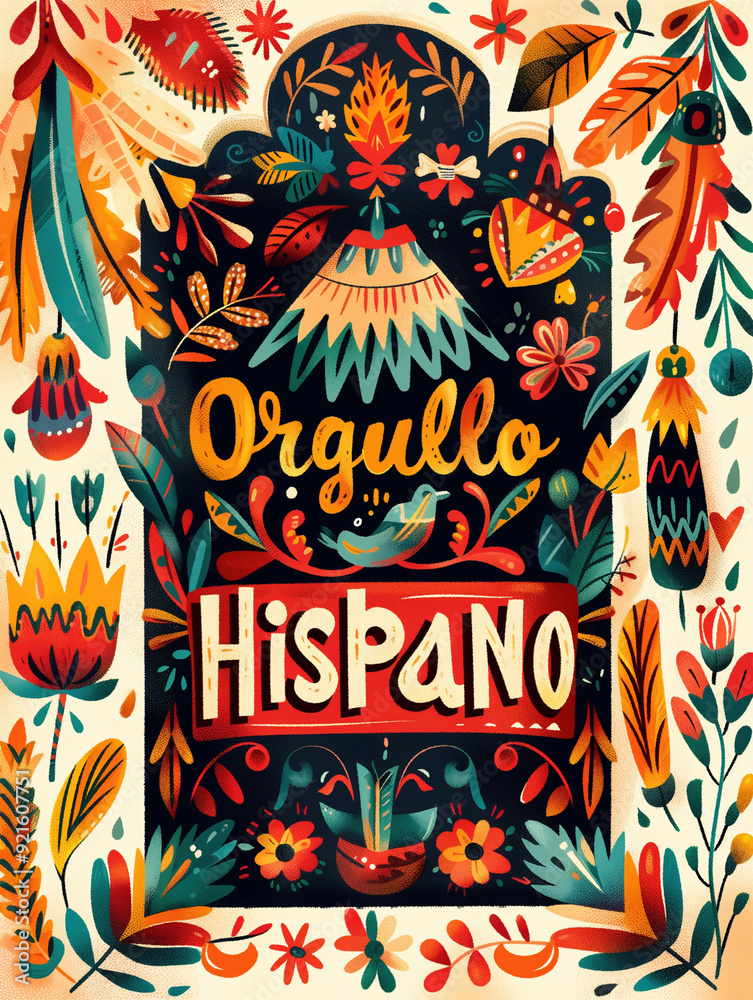 Bold Typographic Poster with text Orgullo Hispano and Floral Design Bold Typographic Poster with text Orgullo Hispano and Floral Design