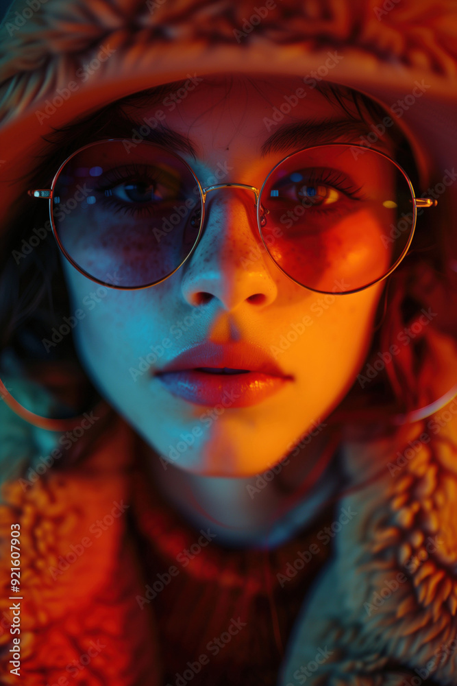 Fototapeta premium Bright sunny close up shot of a woman wearing glasses