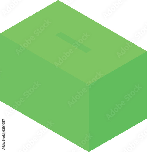 Green donation box standing on corner in isometric view for charity and donation concepts