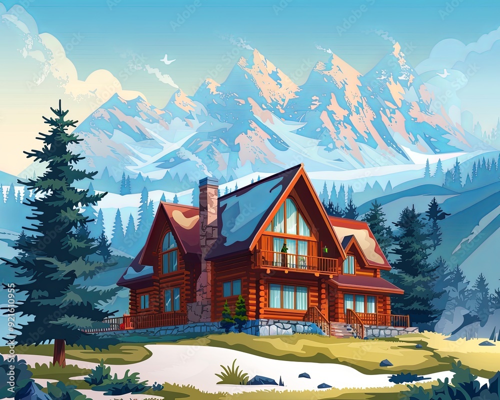 Cartoon mountain house Cartoon mountain house