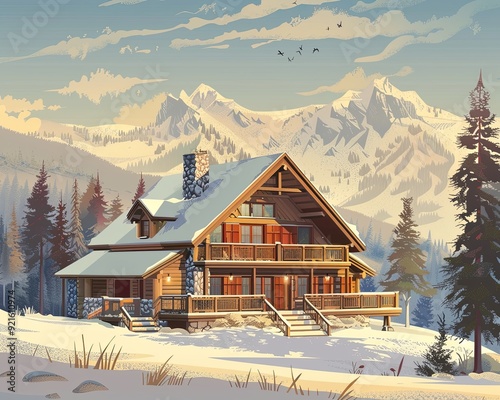 Cartoon mountain house