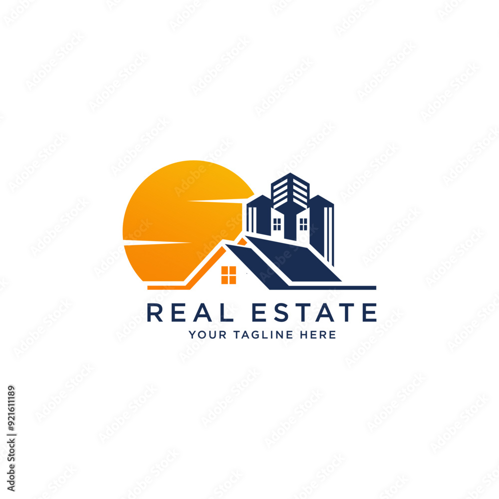 Fototapeta premium real estate vector logo design with home and sun shape