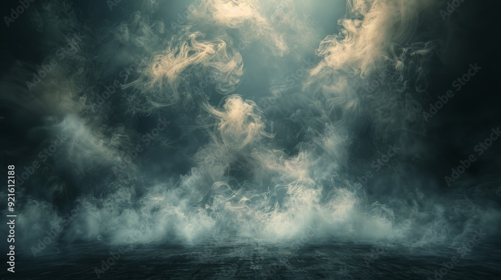 Mysterious fog swirling in a dimly lit space Mysterious fog swirling in a dimly lit space