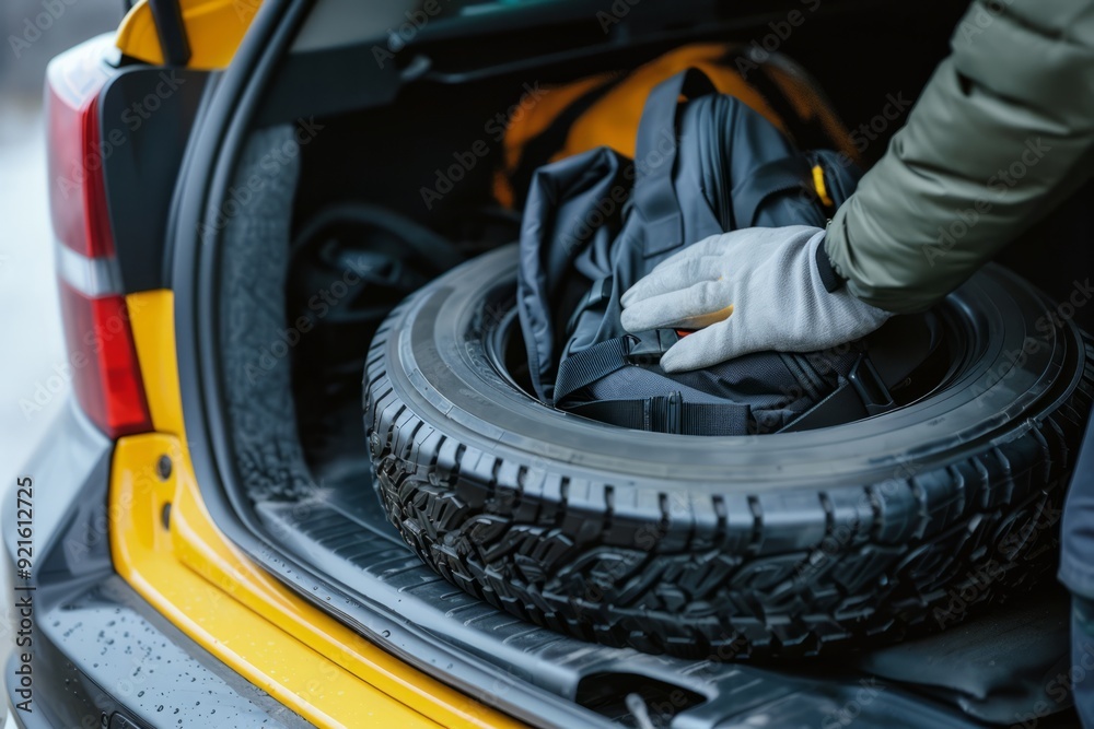 Fototapeta premium Man Replacing Spare Tire Generative AI