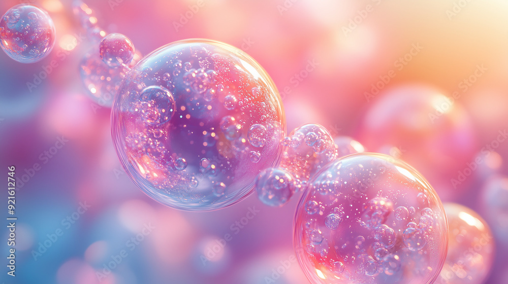 Ethereal Bubble Chain: A mesmerizing close-up of iridescent bubbles, reflecting a spectrum of pastel colors in a dreamlike composition. Ethereal Bubble Chain: A mesmerizing close-up of iridescent bubbles, reflecting a spectrum of pastel colors in a dreamlike composition.