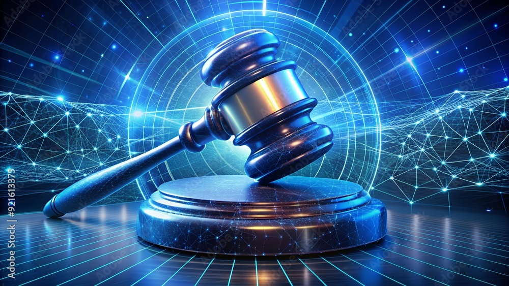 Gavel with futuristic digital background Gavel with futuristic digital background