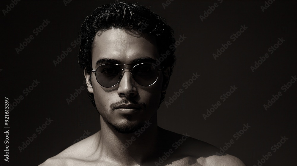 Obraz premium Generative AI, Poised confidence and the mysterious allure of a man wearing sunglasses