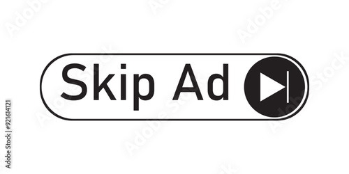 Set of Skip ad black vector button. Set of Skip button, Black advertisement icon. Skip ad button. Black button skip ad for website. Vector icon.