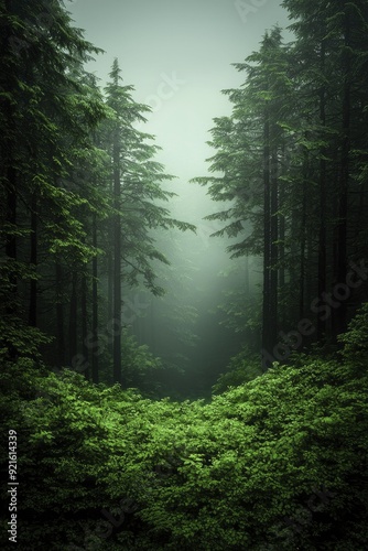 A mystical glade shrouded in soft mist, where the interplay of shadows and light weaves a captivating tapestry of nature's grace and tranquility.