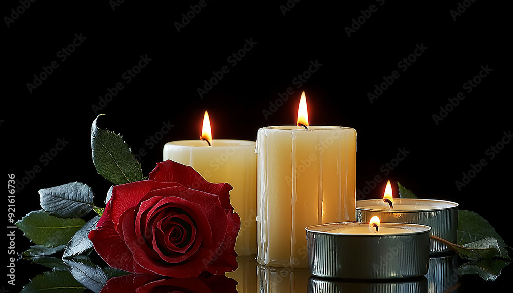 Burning candle flame, romance, relaxation, decoration, dark night generated by AI Burning candle flame, romance, relaxation, decoration, dark night generated by AI